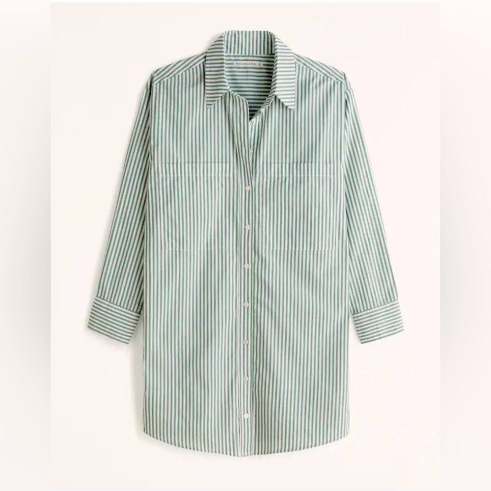 Abercrombie & Fitch Womens Green Stripped Shirt Dress Medium Tall NW/OT